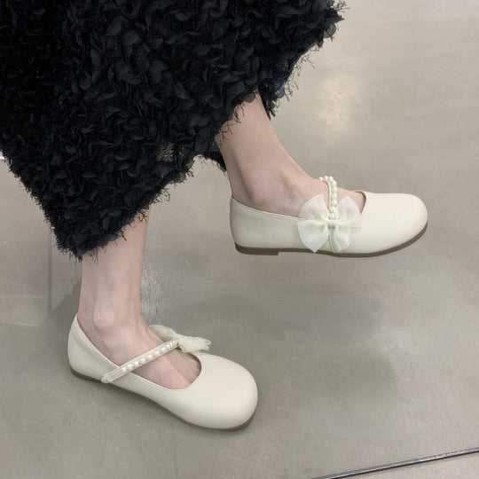 Damen Ballerinas mit dekorativer Schleife und eleganten Perlenverzierungen EB