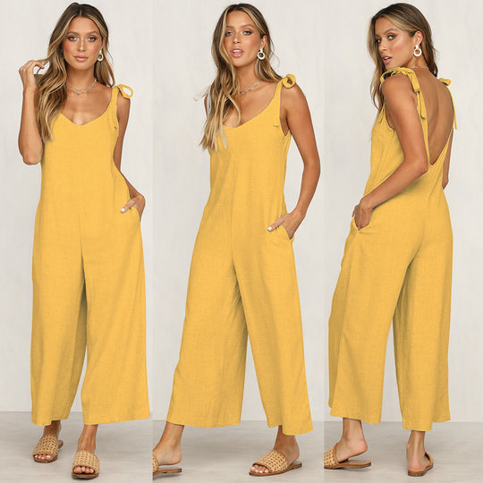 Damen Lässiger Jumpsuit mit verstellbaren Trägern und weitem Bein EB