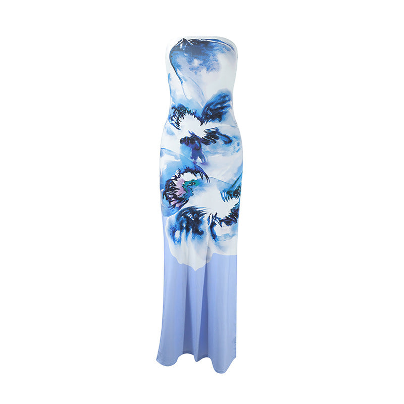 Damen strapaziertes Maxikleid mit stilvollen Blumenmotiven EB