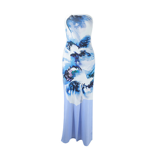 Damen strapaziertes Maxikleid mit stilvollen Blumenmotiven EB