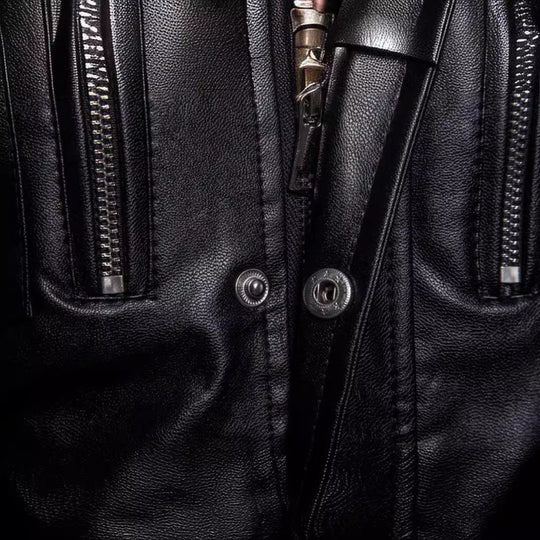 Herren lange Lederjacke mit praktischen Taschen EB