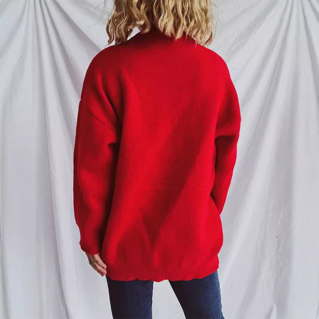 Damen Pullover mit herzförmigem Design und dekorativer Schleife EB