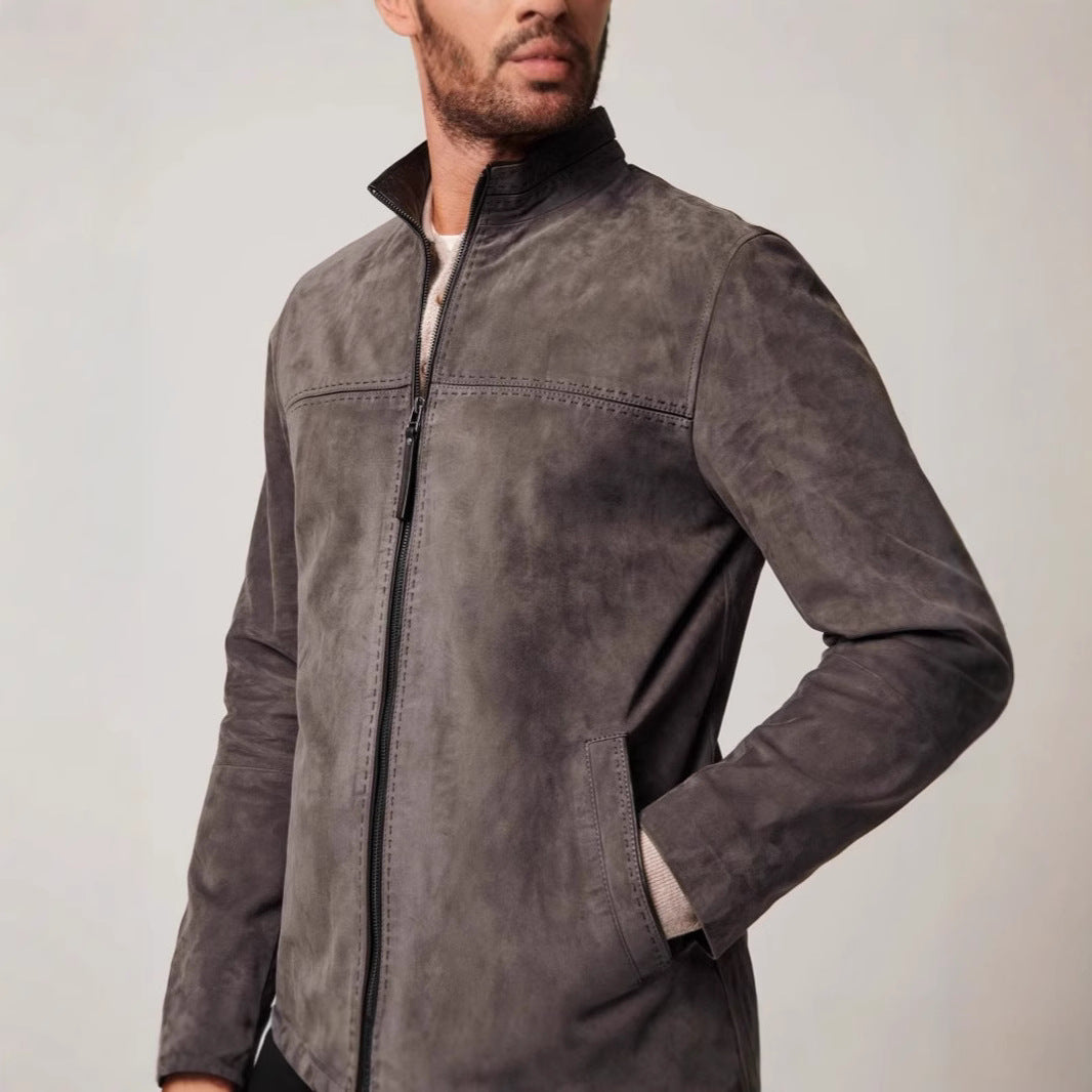 Herren elegante Wildlederjacke mit strukturiertem Design und praktischen Reißverschlusstaschen EB