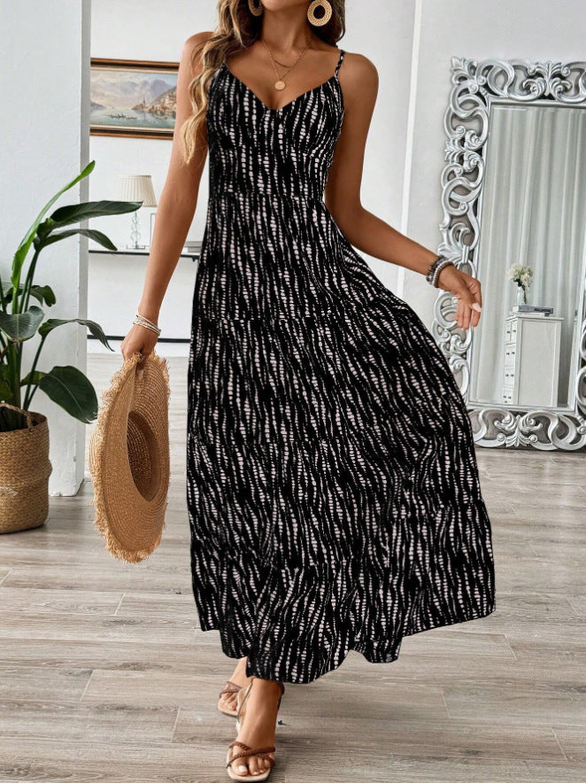 Damen Maxikleid mit elegantem V-Ausschnitt und tierischem Druck EB