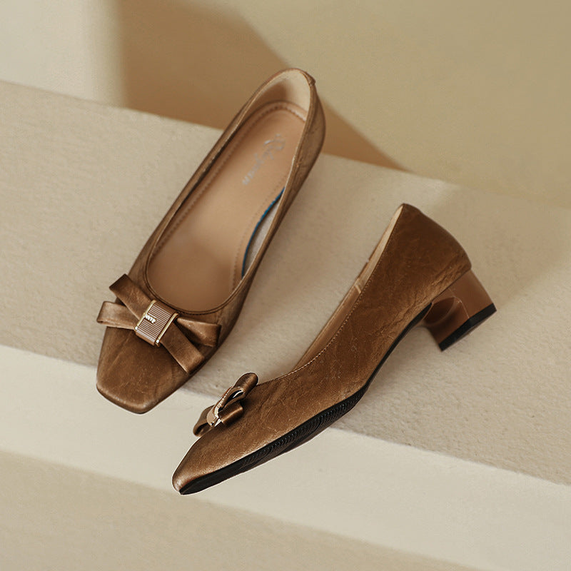 Damen elegante Ballerinas mit modischer Schleife und komfortablem Blockabsatz EB