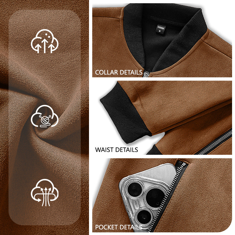 Herren Wildlederoptik Bomberjacke mit Rippenbündchen und Reißverschluss-Taschen EB