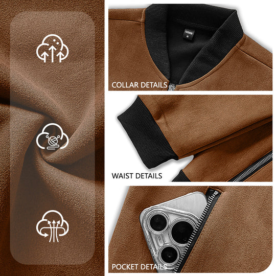 Herren Wildlederoptik Bomberjacke mit Rippenbündchen und Reißverschluss-Taschen EB