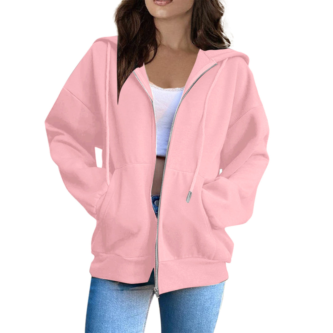 Damen nan oversized Kapuzenjacke mit durchgehendem Reißverschluss, Kängurutaschen und weichem Innenfutter EB