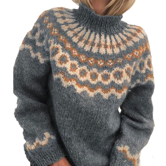 Damen Kuscheliger Strickpullover mit außergewöhnlichem Norweger-Muster EB