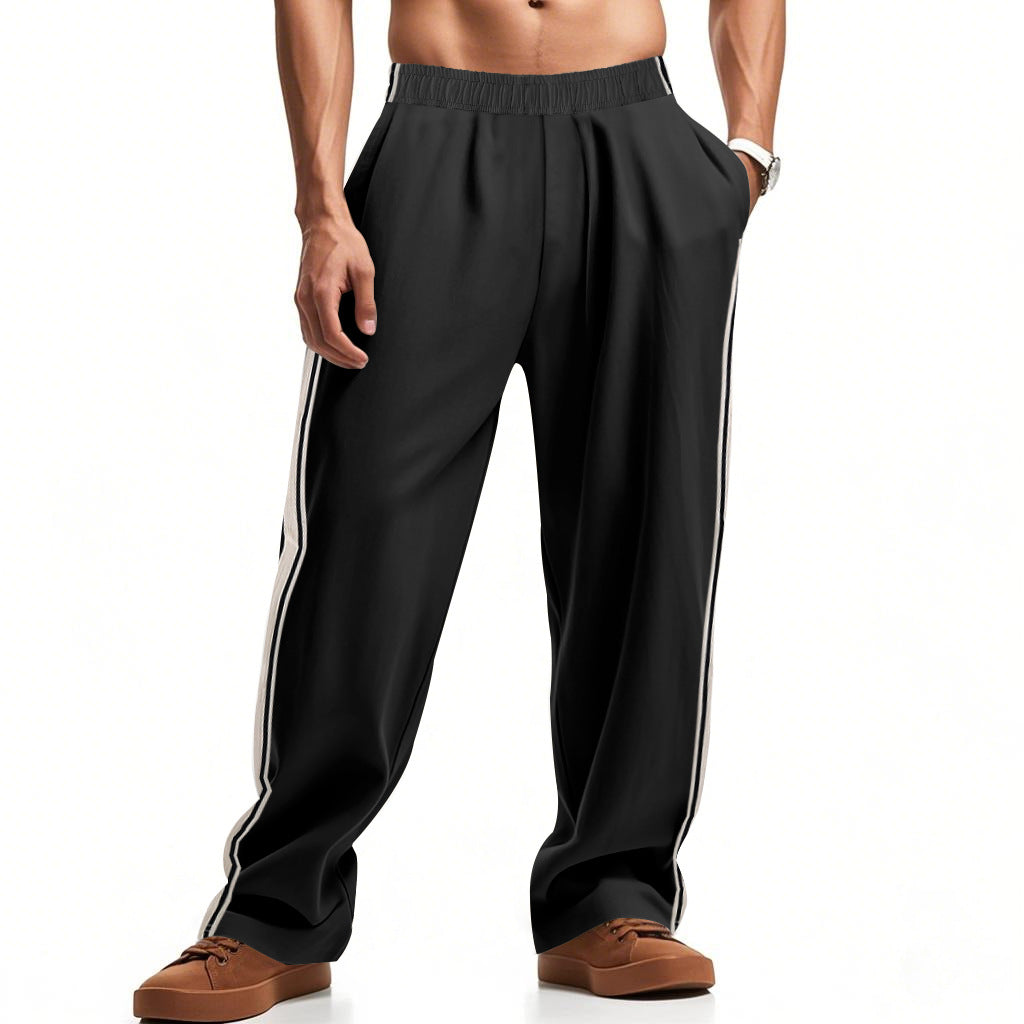 Herren nan lockere Sweat-Jogginghose mit elastischem Bund, seitlichen Doppelstreifen und weichem Baumwollmix EB
