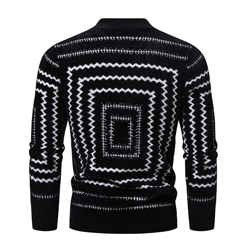Damen Strickpullover mit geometrischem Muster und hohem Kragen EB