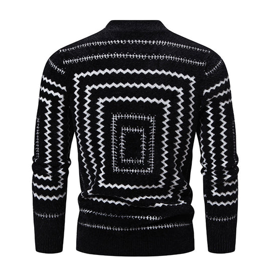 Damen Strickpullover mit geometrischem Muster und hohem Kragen EB