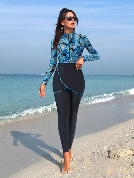 Damen Eleganter Surfanzug mit langem Arm und Wickelrock EB