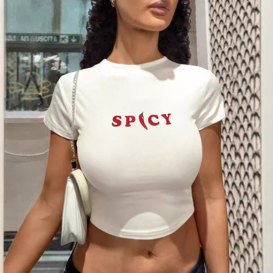 Damen Crop-Top mit kreativem Grafikdesign und modernem Schriftzug EB