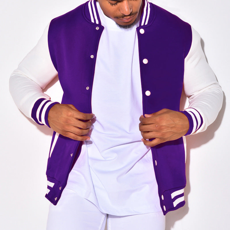 Herren sportliche Collegejacke mit kontrastierenden Ärmeln und Druckknöpfen EB