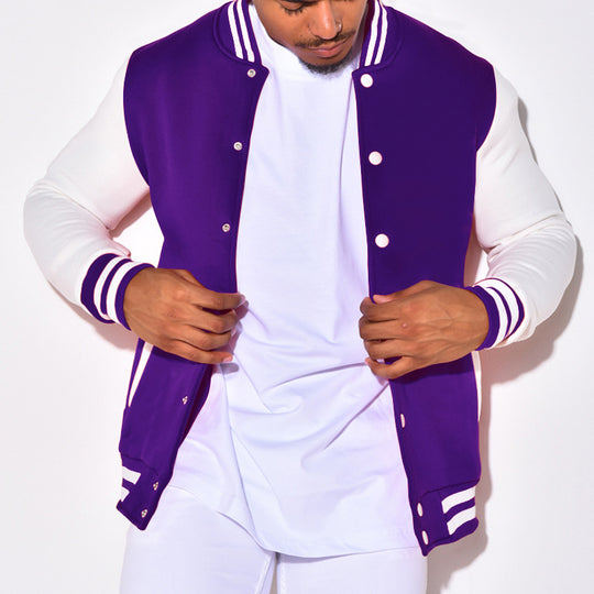 Herren sportliche Collegejacke mit kontrastierenden Ärmeln und Druckknöpfen EB
