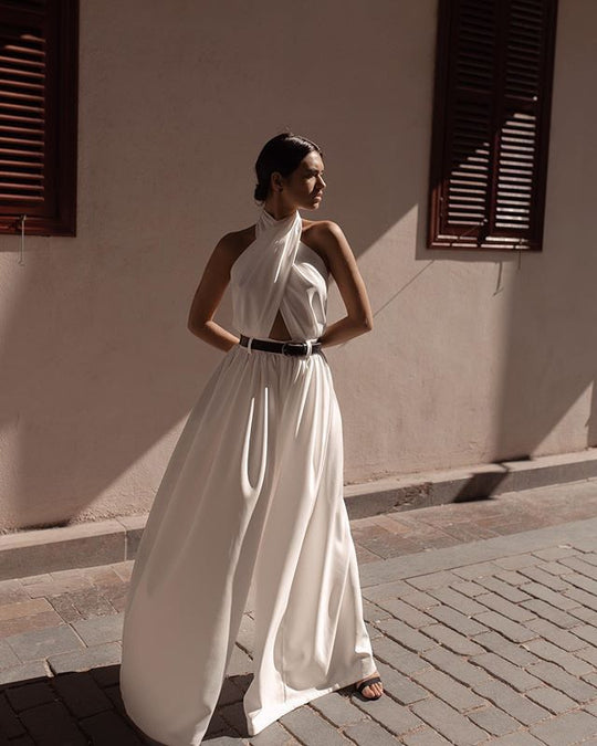 Damen Elegantes Kleid mit asymmetrischem Halspartie und weitem Schnitt EB