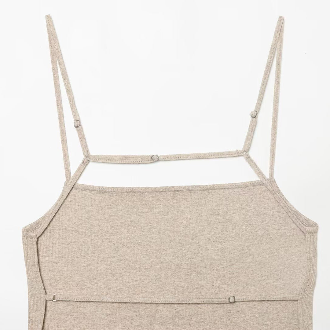 Damen Cropped Top mit zarten Trägerschnüren und funkelndem Saum EB