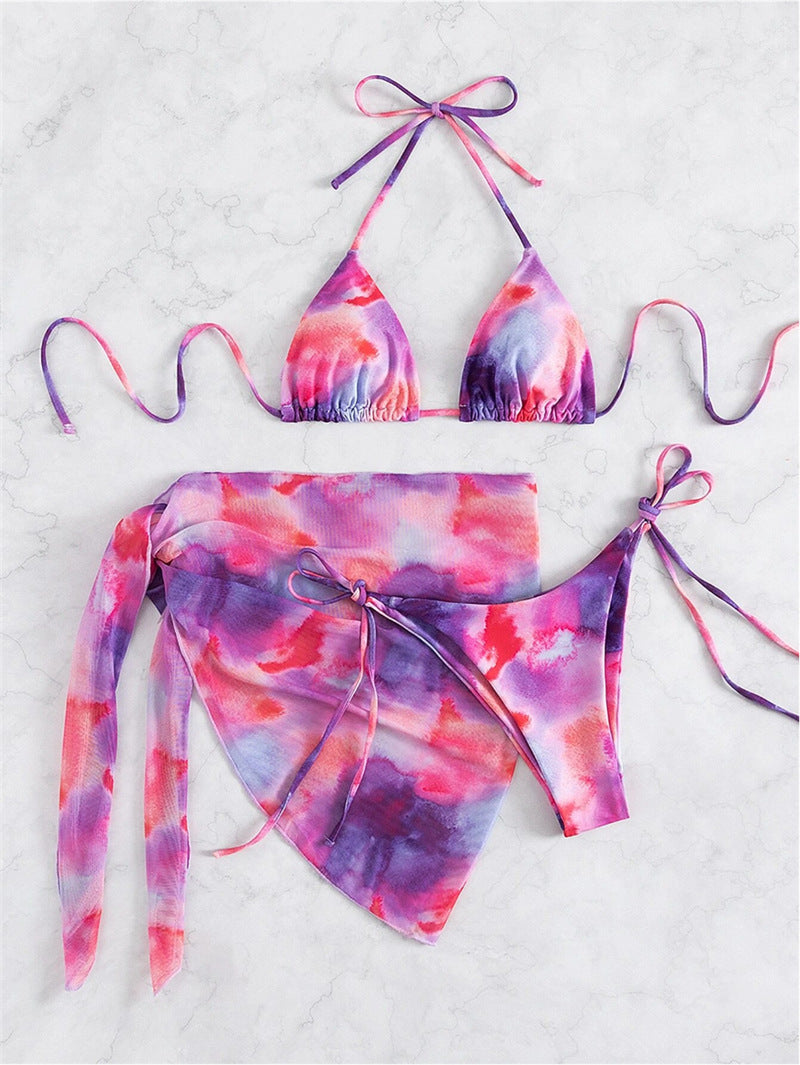 Damen Triangel-Bikini-Set mit floralem Wickelrock und verstellbaren Trägern EB