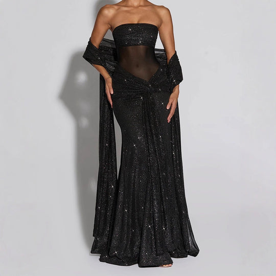 Damen Glamouröses Abendkleid mit schimmerndem Obermaterial EB
