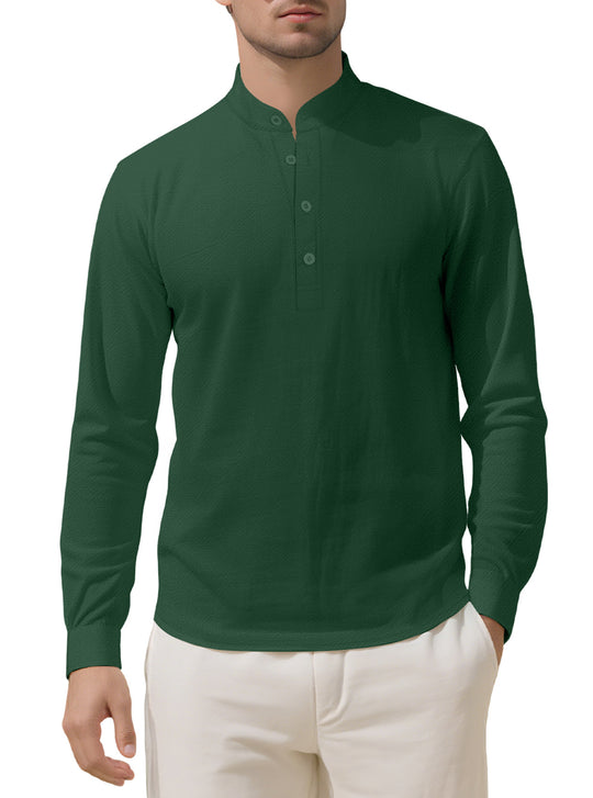 Herren nan Nehru-Kragen-Henley aus Baumwollstretch mit verdeckter Knopfleiste und schmaler Passform EB