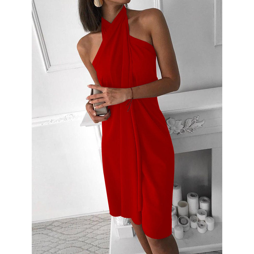 Damen Halterkleid mit elegantem Drapierungseffekt EB