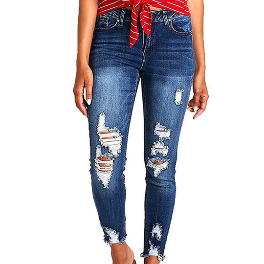 Damen lässige Skinny Jeans im distressed Look EB