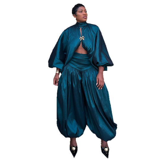 Damen Elegantes Ensemble mit Volant und weit geschnittenem Oberteil EB