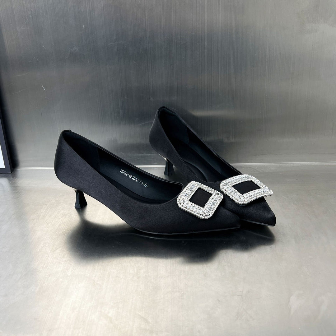 Damen elegante Pumps mit funkelndem Strass-Buckle und schickem Absatz EB
