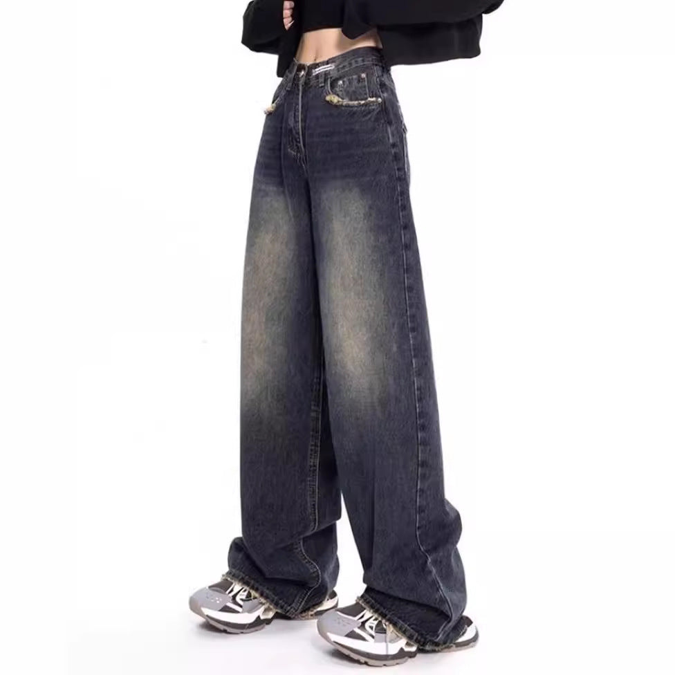 Damen weite Jeanshose mit hohem Bund EB