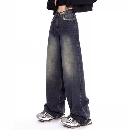 Damen weite Jeanshose mit hohem Bund EB