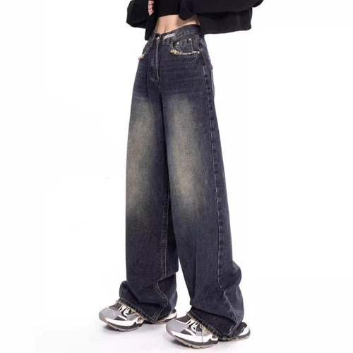 Damen weite Jeanshose mit hohem Bund EB