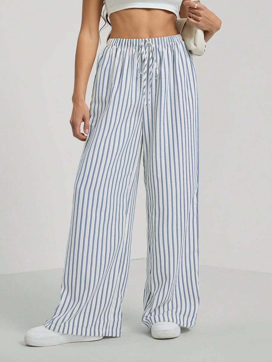 Damen lässige Hochbundhose im gestreiften Design EB