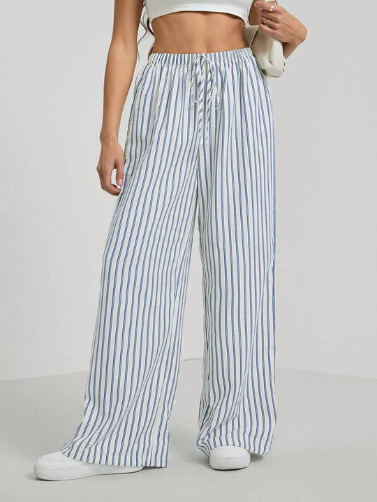 Damen lässige Hochbundhose im gestreiften Design EB