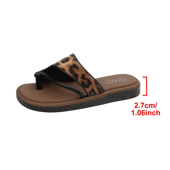 Damen Trendige Zehentrenner-Sandalen mit Leopardenmuster EB
