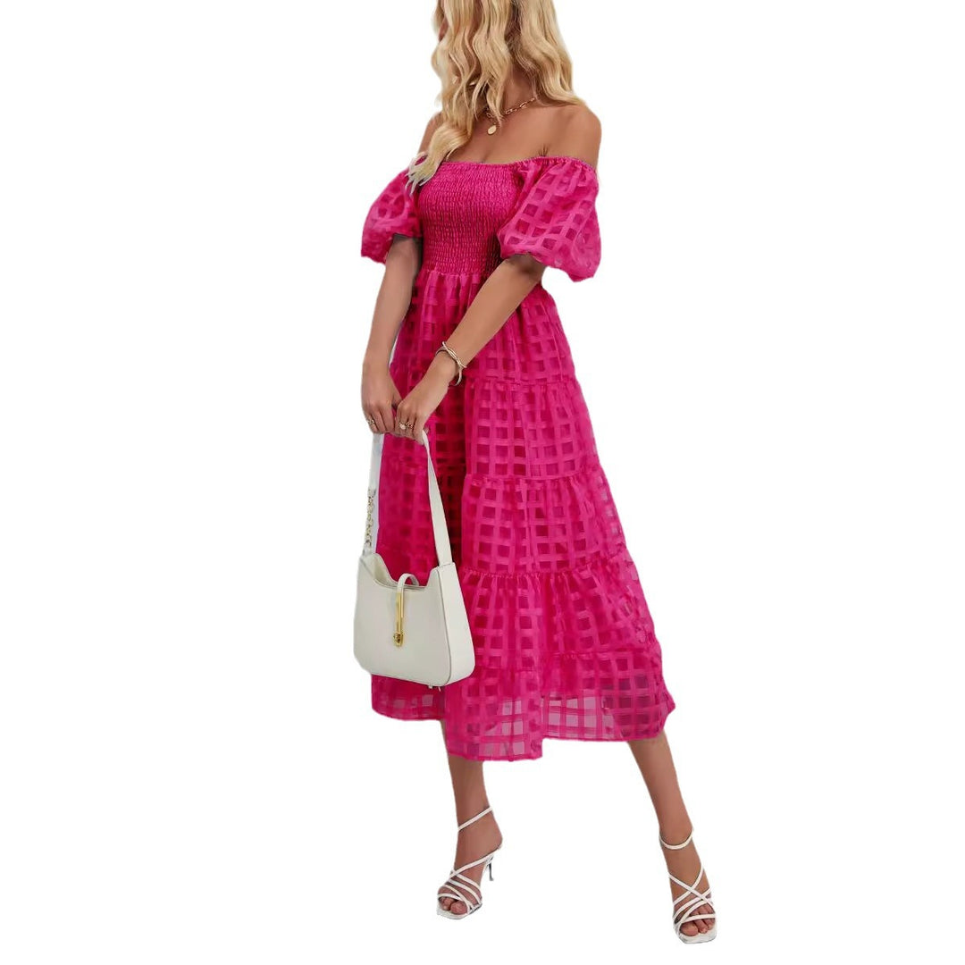 Damen Midikleid mit Off-Shoulder-Design und luftigen Puffärmeln EB