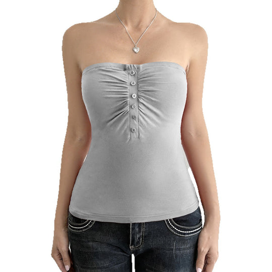 Damen Trägershirt mit Rüschendetails und Knopfverschluss EB