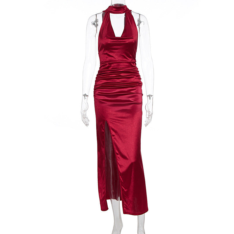 Damen Elegantes Kleid mit tiefem V-Ausschnitt und hohem Schlitz EB