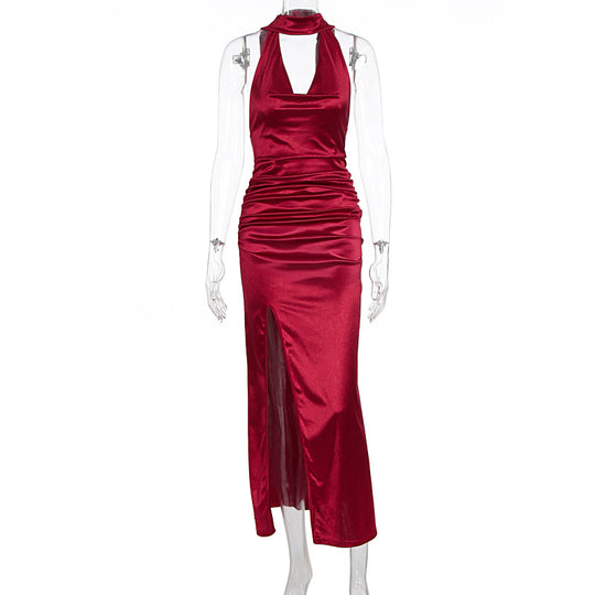 Damen Elegantes Kleid mit tiefem V-Ausschnitt und hohem Schlitz EB