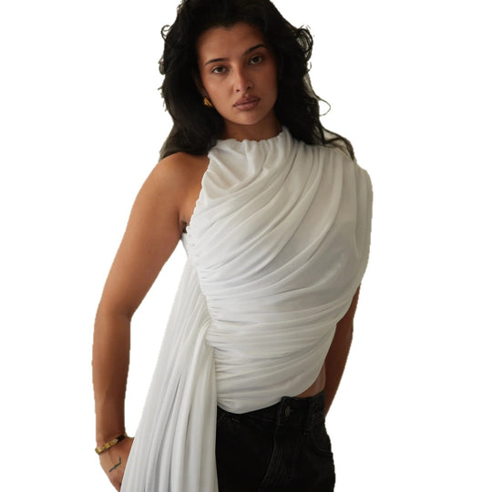 Damen Elegantes asymmetrisches Top mit Drapierungen EB