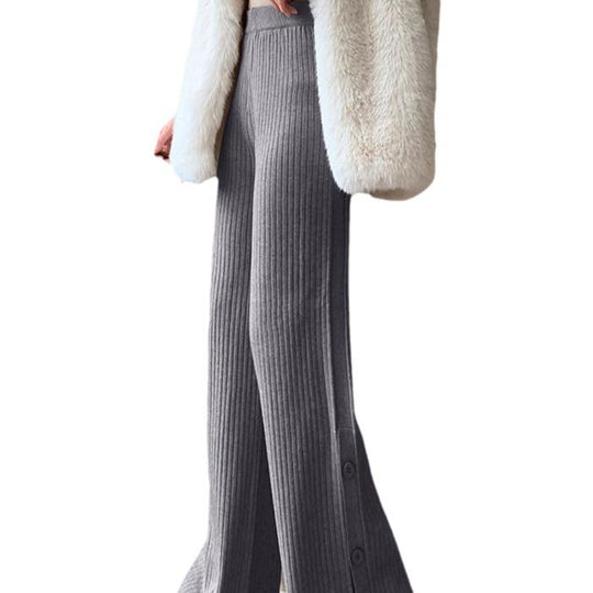 Damen Elegante Strickhose mit dekorativen Knopfdetails EB
