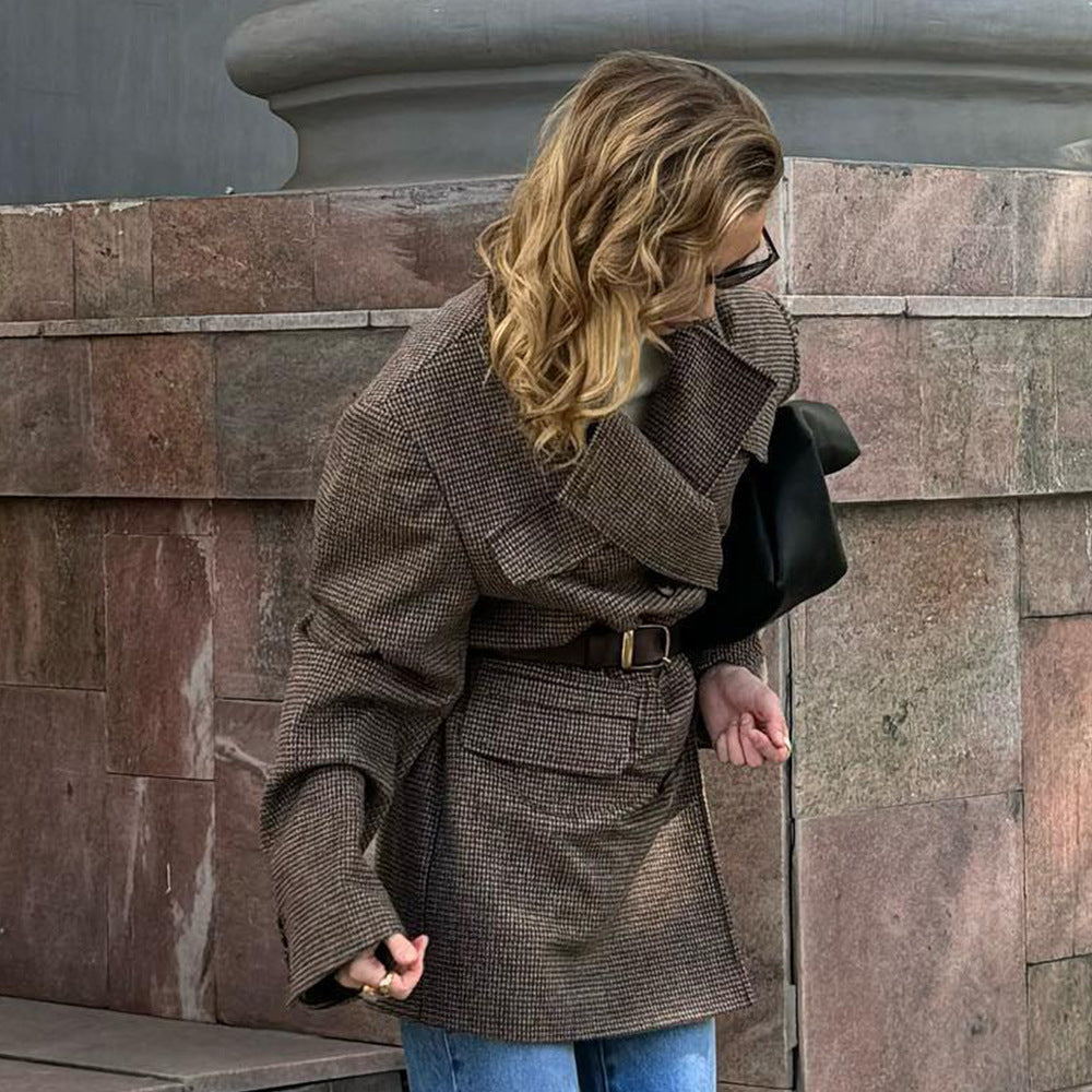 Damen Modische Oversized-Trenchjacke mit Karomuster EB