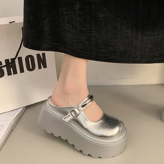 Damen Stilvolle Plateau-Mules mit verstellbarem Riemen und rutschfester Sohle EB