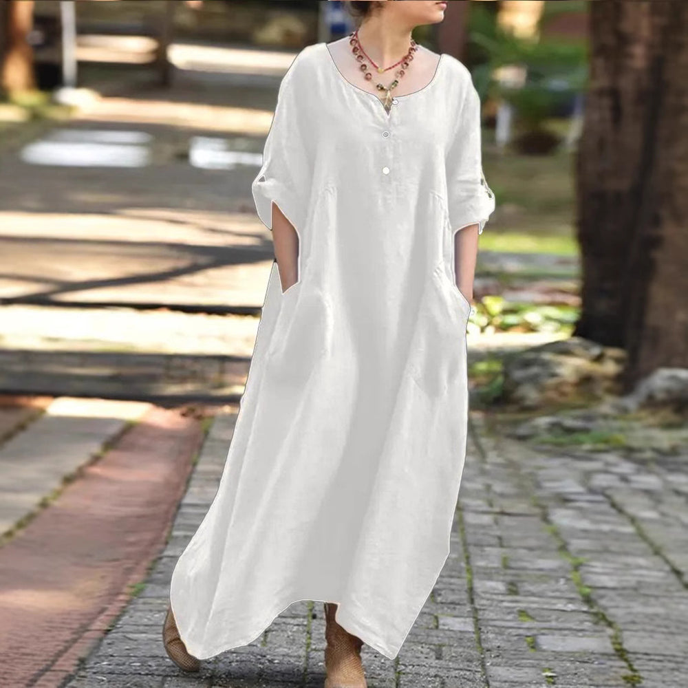 Damen lässiges Maxikleid mit praktischen Taschen und Knopfdetails EB
