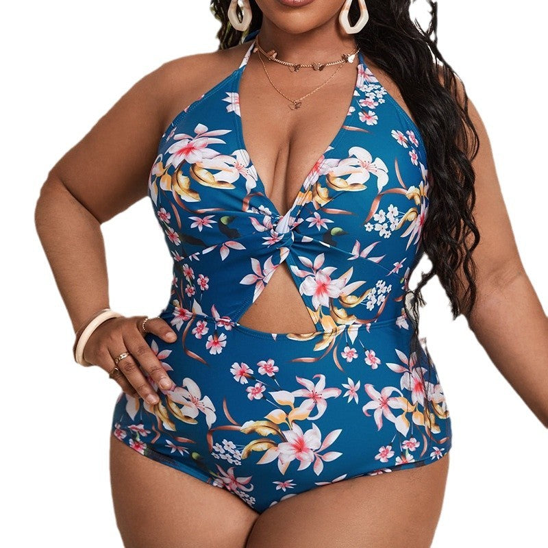 Damen Einteiler Badeanzug mit floralem Rüschendesign EB