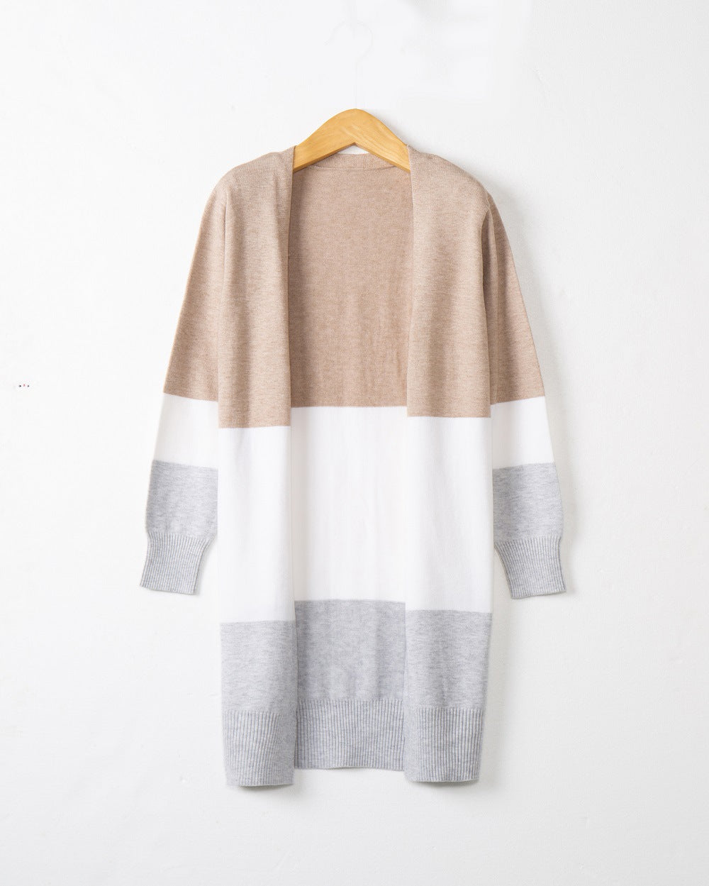 Damen lässige Strickjacke mit modernem Blockstreifenmuster und offenen Fronten EB
