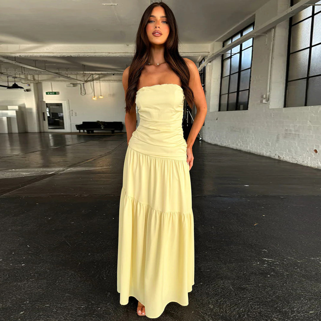 Damen romantisches Wickelkleid mit voluminösem Rock und gerafftem Oberteil EB