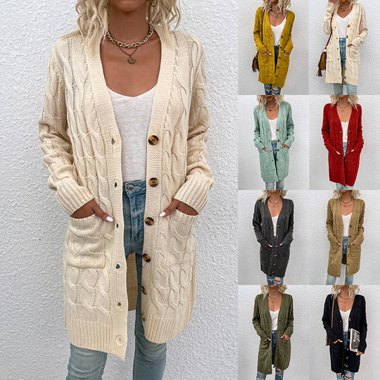 Damen Strickjacke mit tiefem V-Ausschnitt und elegantem Zopfmuster EB