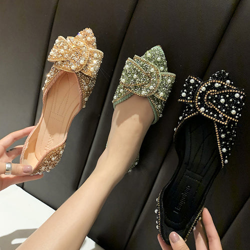 Damen Ballerinas mit funkelnden Perlenapplikationen und verziertem Obermaterial EB