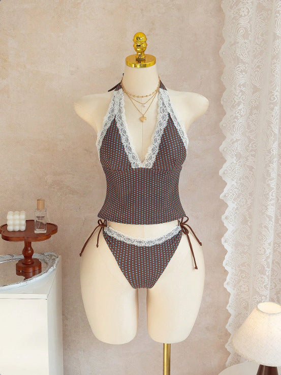 Damen Halter-Kini-Set mit Spitzenakzenten EB